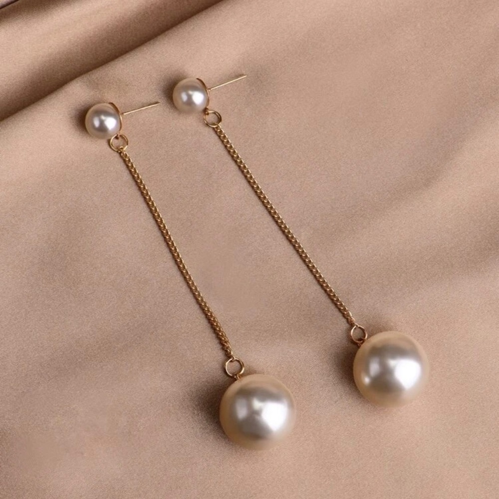 New Long String Faux Pearl Earrings